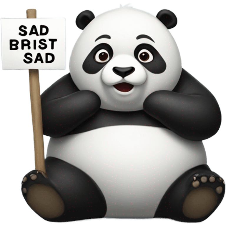 A fat panda holding a sign that says sad emoji