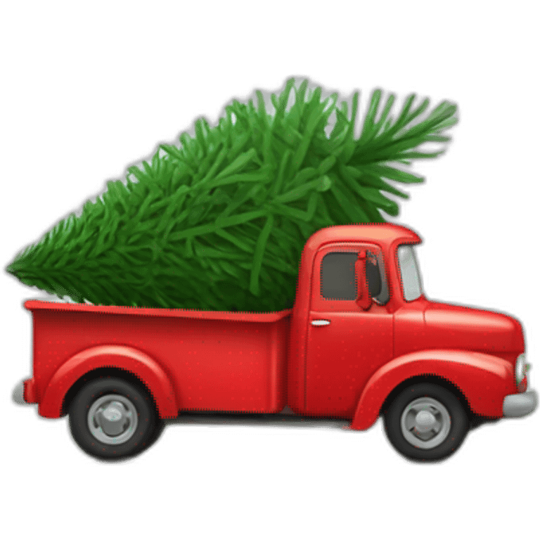 Little Red truck hauling a Christmas tree emoji