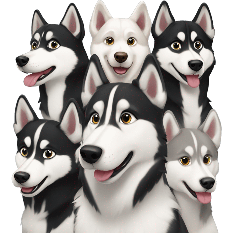 5 huskies together emoji