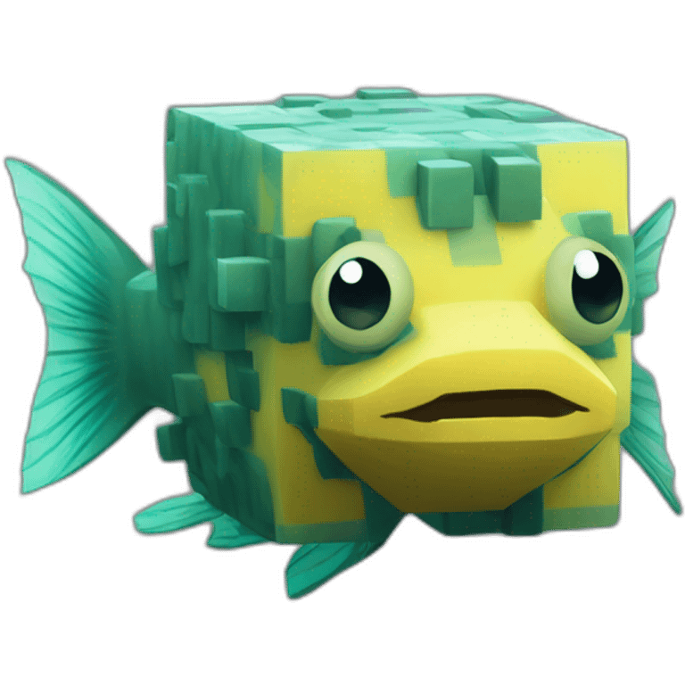 cube yellow fugu fish with two fins in minecraft style full size emoji