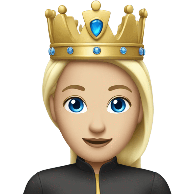 A queen with blonde hair, blue eyes, a crown, and sleek, smooth hair  emoji