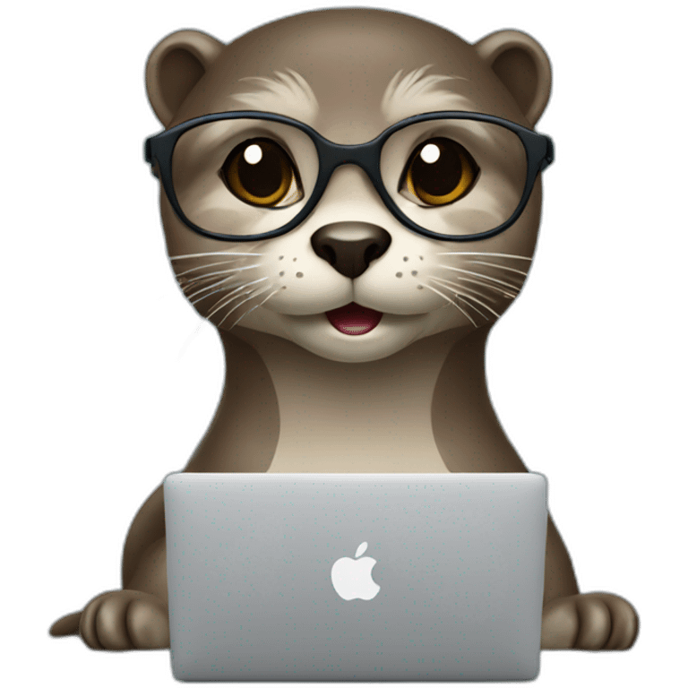 female vet otter with glasses use a macbook emoji