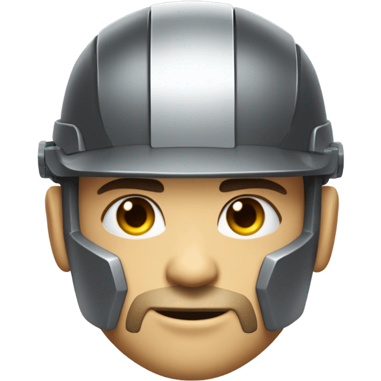 muscular cyborg robot face half human with short straight, dark hair, hardhat, and a neatly trimmed beard emoji