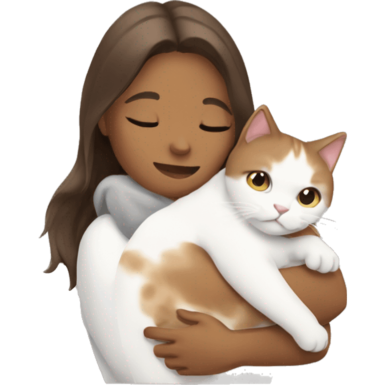 Women huging half white half brown cat emoji