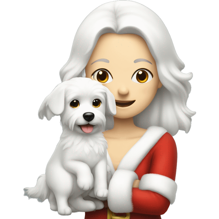 Mrs santa with white furry dog emoji