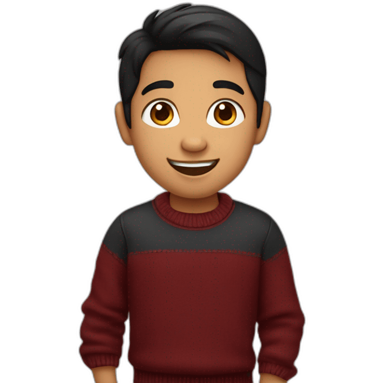 smiling and pointing north indian kid with chubby cheeks black hair wearing a dark red sweater emoji