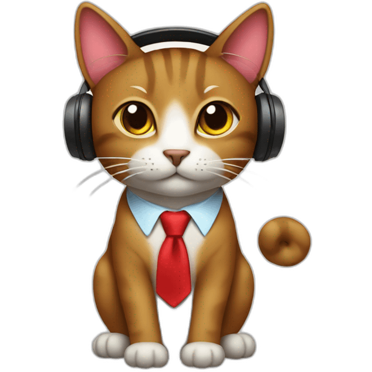 brown cat with red tie and headphone emoji