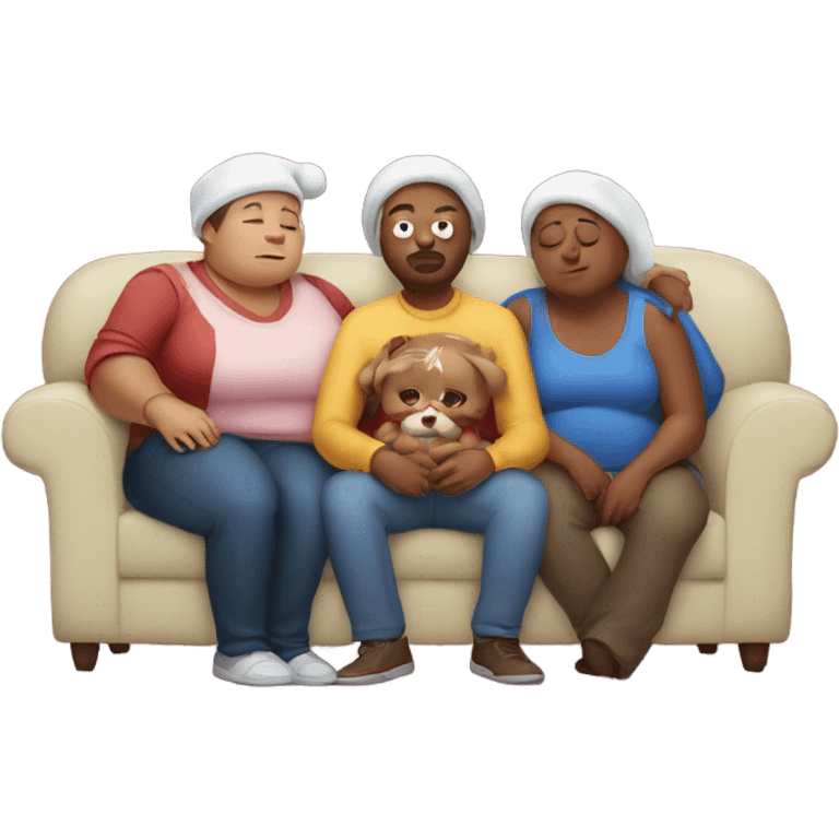 At Christmas Family sitting on couch sleeping with fat belly’s after eating too much turkey emoji