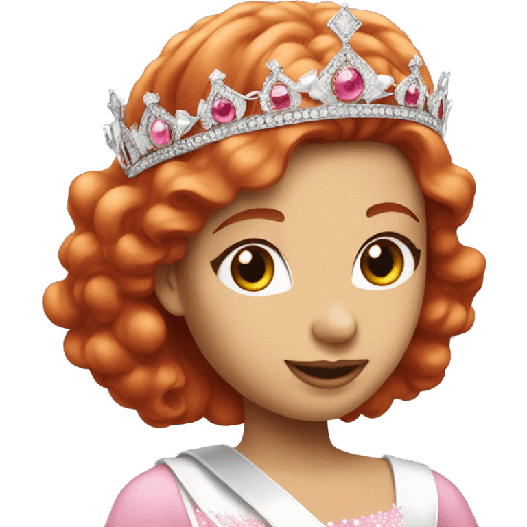 Red head white pageant girl in pink dress and silver crown with white sash  emoji