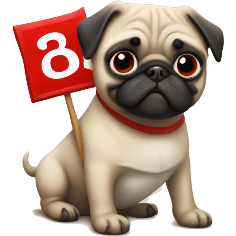 Pug holding a sign with a large red W on it  emoji