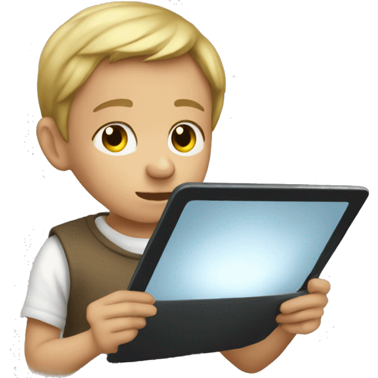 child looking at turned on tablet emoji