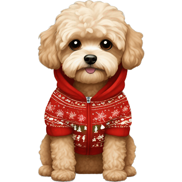 brown maltipoo wearing christmas hoodie  emoji