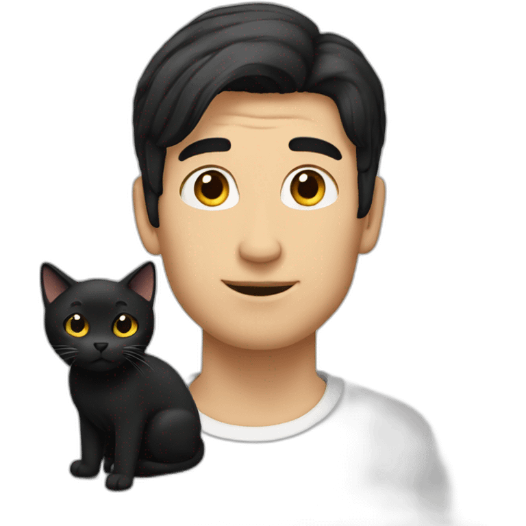 A man with black-hair and a black-cat emoji