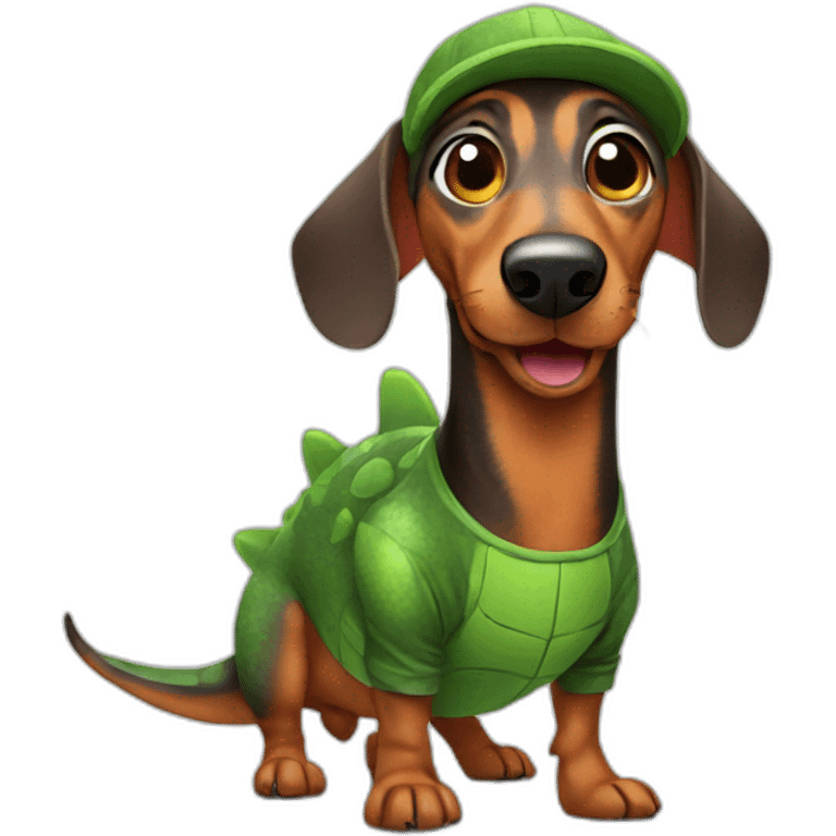 dachshund in a dinosaur costume emoji