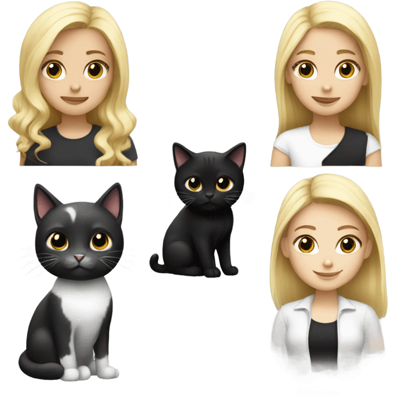 Blond girl with one cat black and one cat black and white emoji