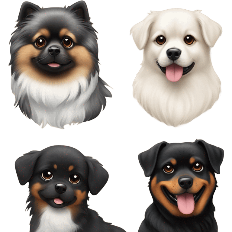 Black and white Merle Pomeranian and a Rottweiler puppy emoji