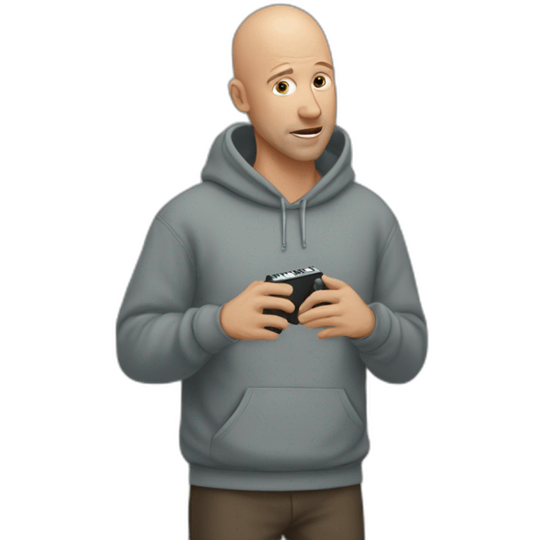 50 year old friendly bald guy in a hoodie playing harmonica emoji