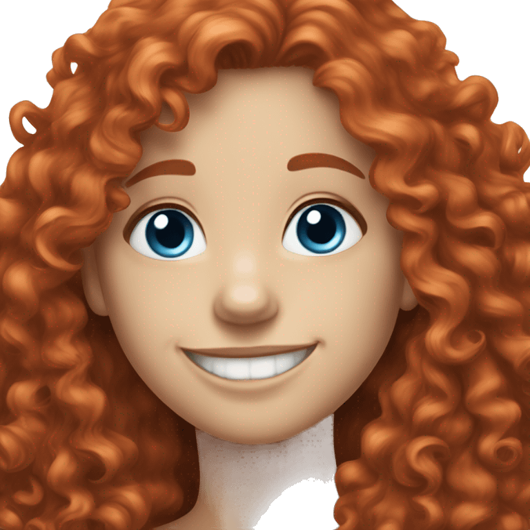 Happy Red long hair curly girl, white skin and blue eyes  emoji