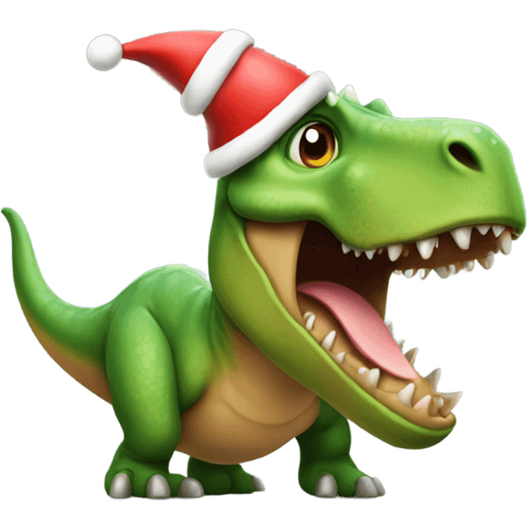 dinosaur with christmas hat emoji