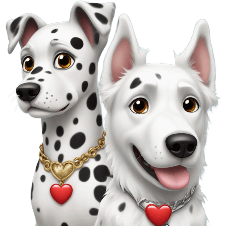 dalmatian and white and grey siberian husky with big heart over head emoji