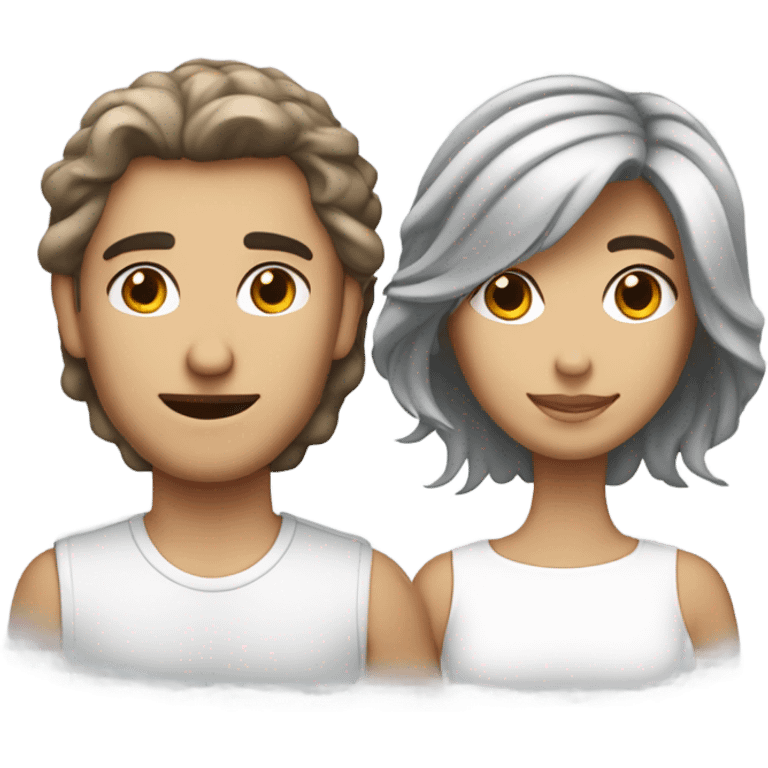 Couple homme blanc cheveux gris et femme brune cheveux mi longs emoji