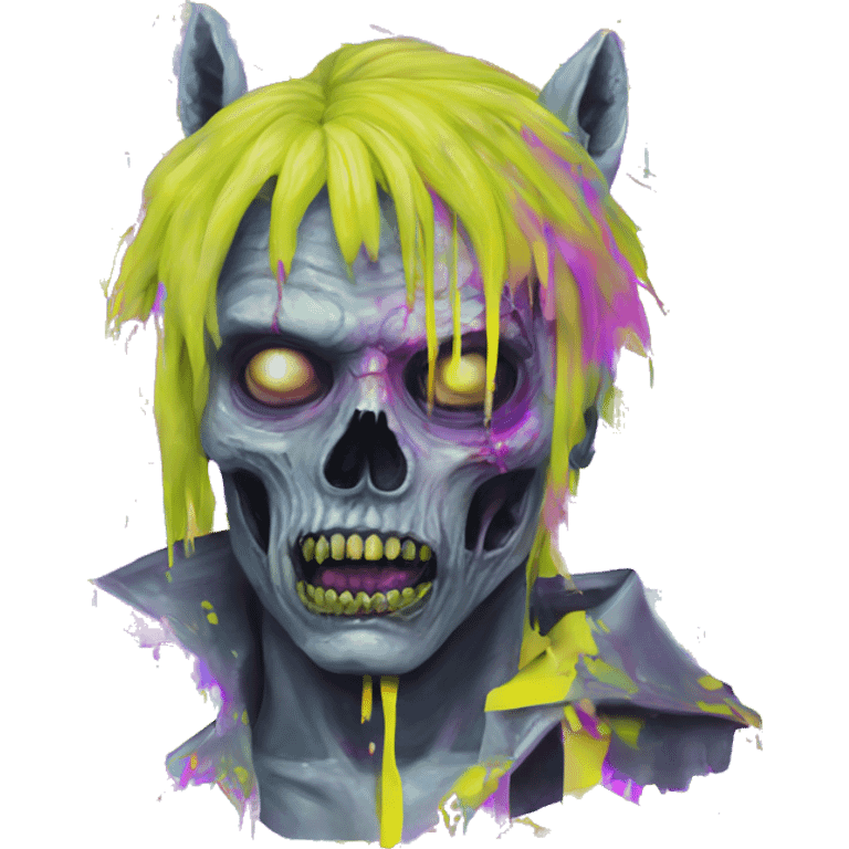 .Zombie_ Vaporwave black holographic oilslick zombie unicorn yellow caution tape emoji