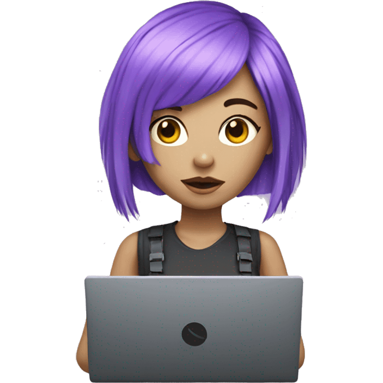 cyber girl with violet hairs and laptop emoji