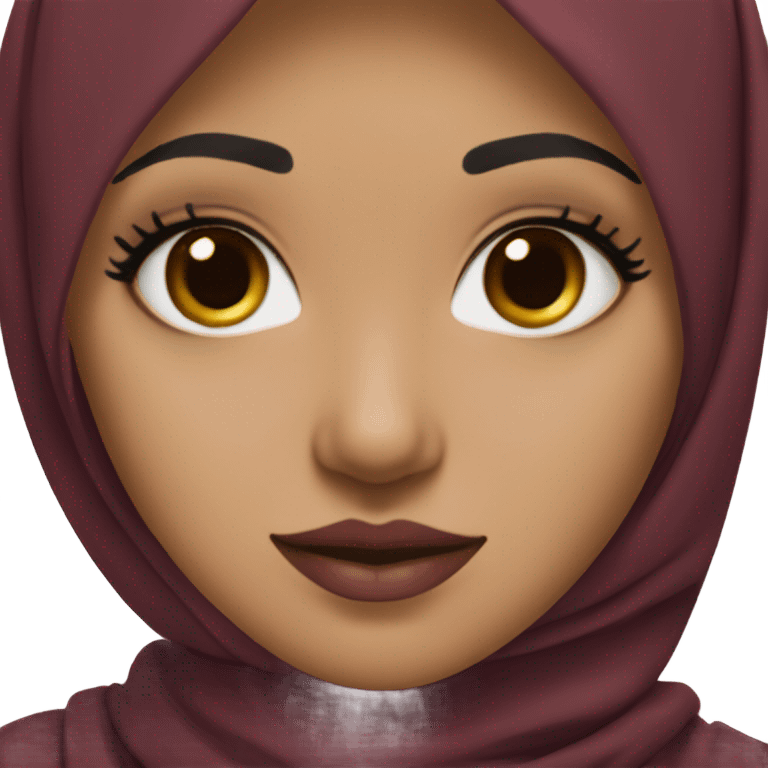 A Qatari girl wearing Burgundy hijab and clothes with Burgundy lipstick light sling brown eyes brown eyes and black lashes  emoji