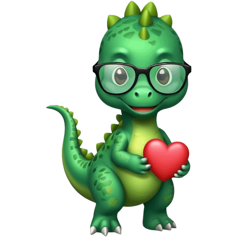 dinosaur in glasses holding hearts emoji