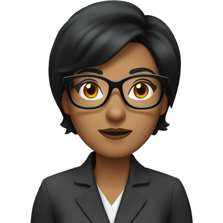 woman journalist with a microphone, short black hair and clear glasses emoji