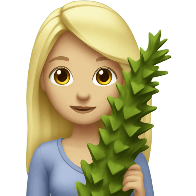 Girl with blonde hair hugging pine tree emoji