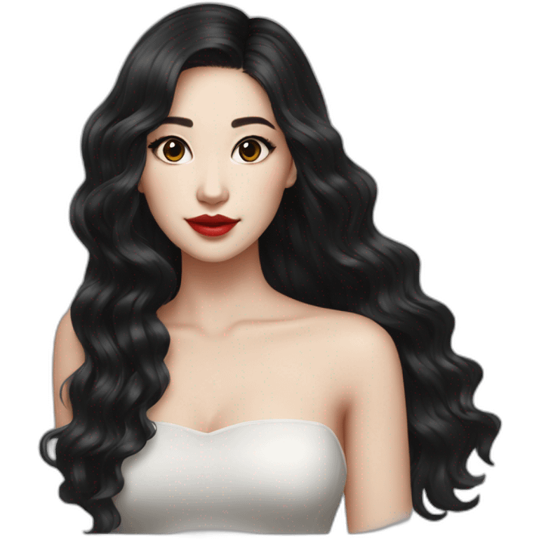 Beautiful woman,Black hair,wavy hair，long hair,White skin,oval face,big eyes,Blackeyes,Red lips,Chinese emoji