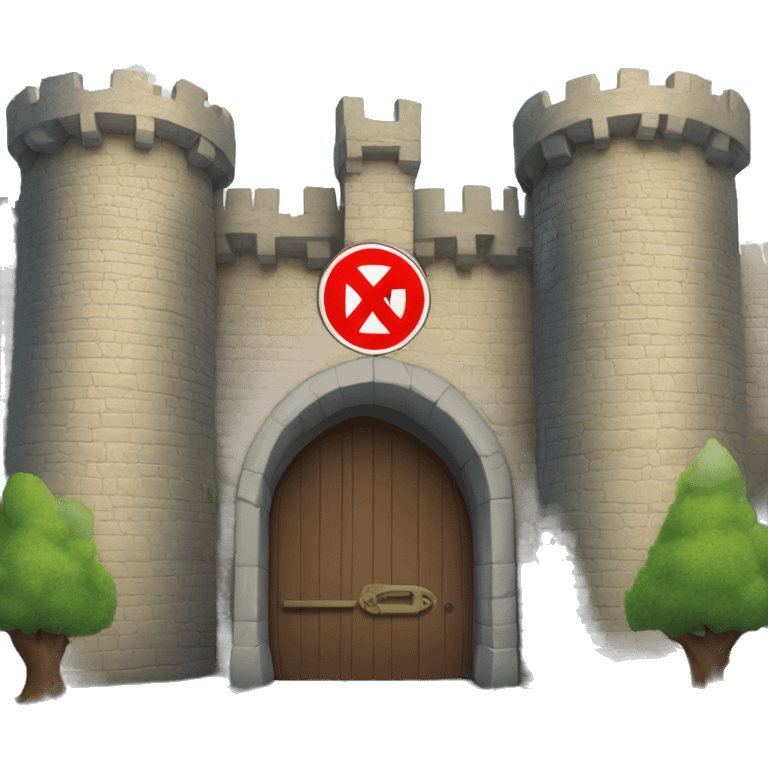 castle entrance with a sign that says "NO ENTRY" emoji