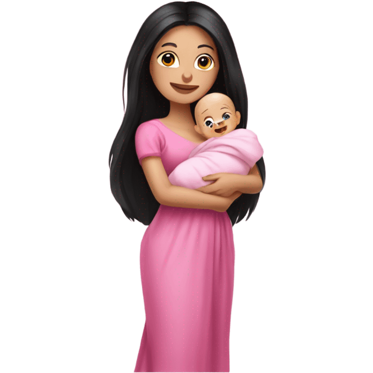 Beautiful Russian lady with very long black hair pink clothes holding baby  emoji