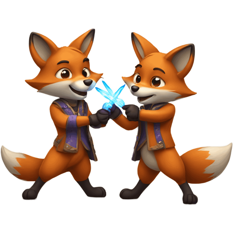 two foxes fight with magic wands emoji