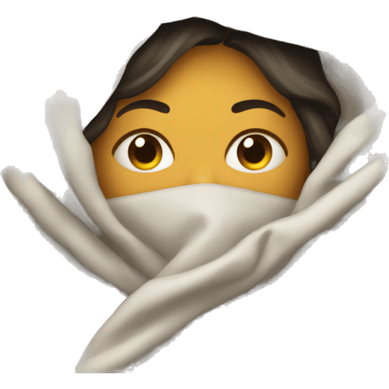 woman covered by blanket with her face out emoji