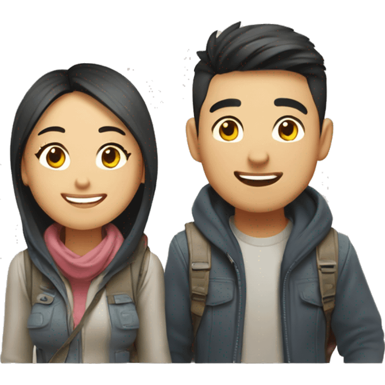 Cute young  Asian couple excitedly traveling  emoji