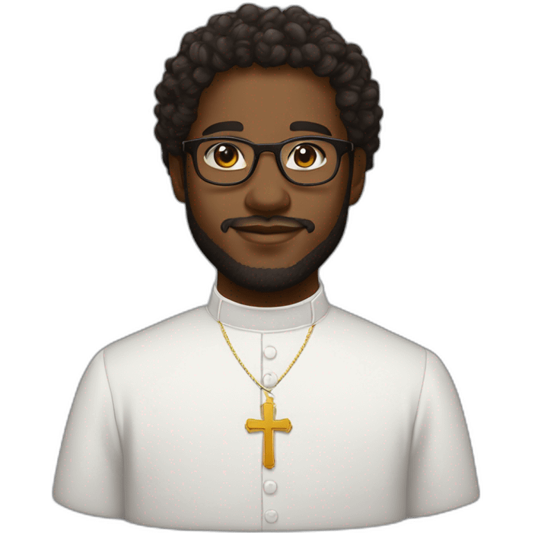 young black catholic priest beard, curly hair, with rounded glasses and clerygman emoji