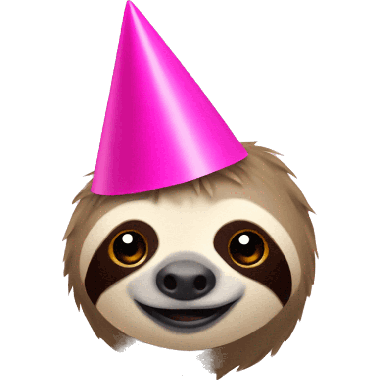 Sloth with a pink party hat emoji