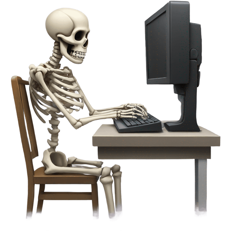 Skeleton typing on computer emoji