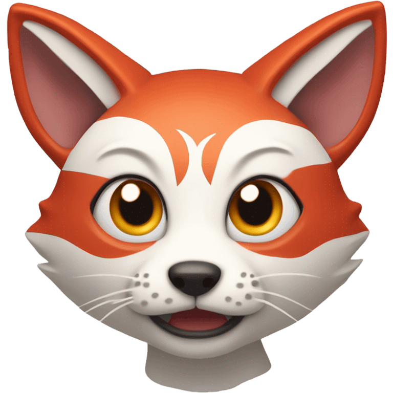 red and white kitsune head, amazed emoji