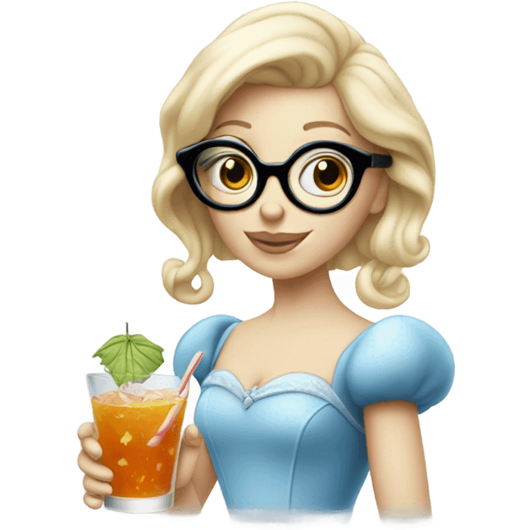 Pale Cinderella wearing glasses drinking a cocktail  emoji