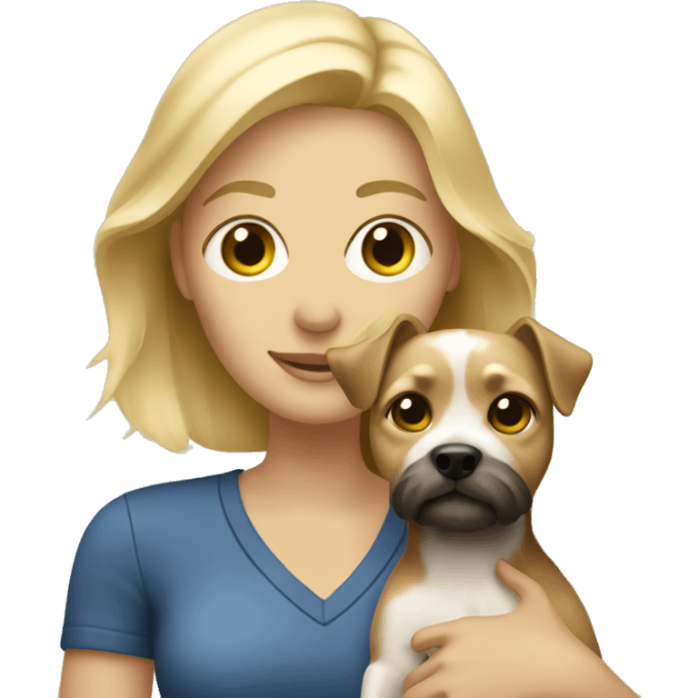 Blonde woman holding a terrier emoji