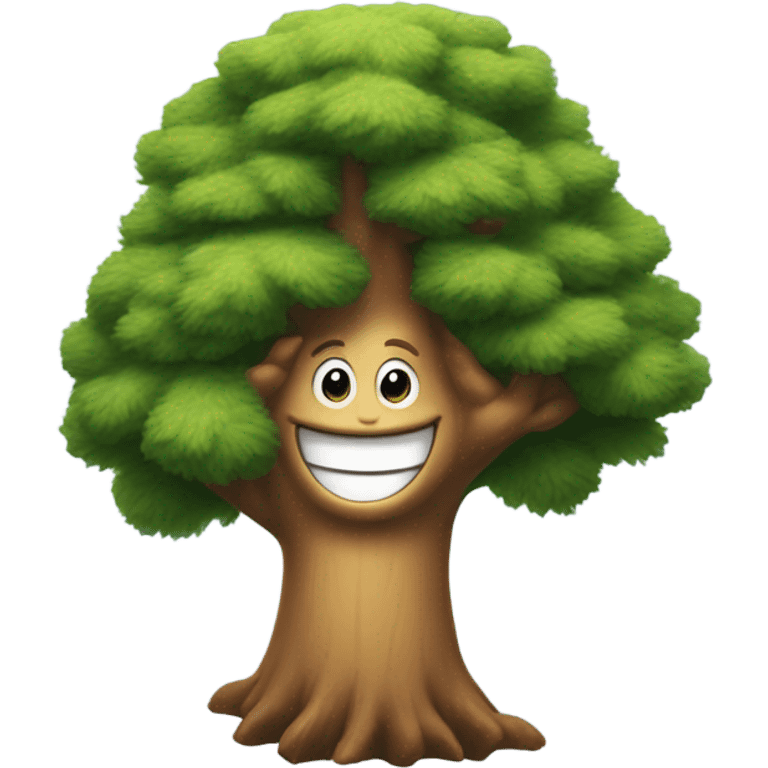 Smiling face hugging pine tree emoji