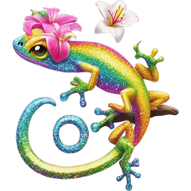 Lisa frank glitter gecko with a lily emoji