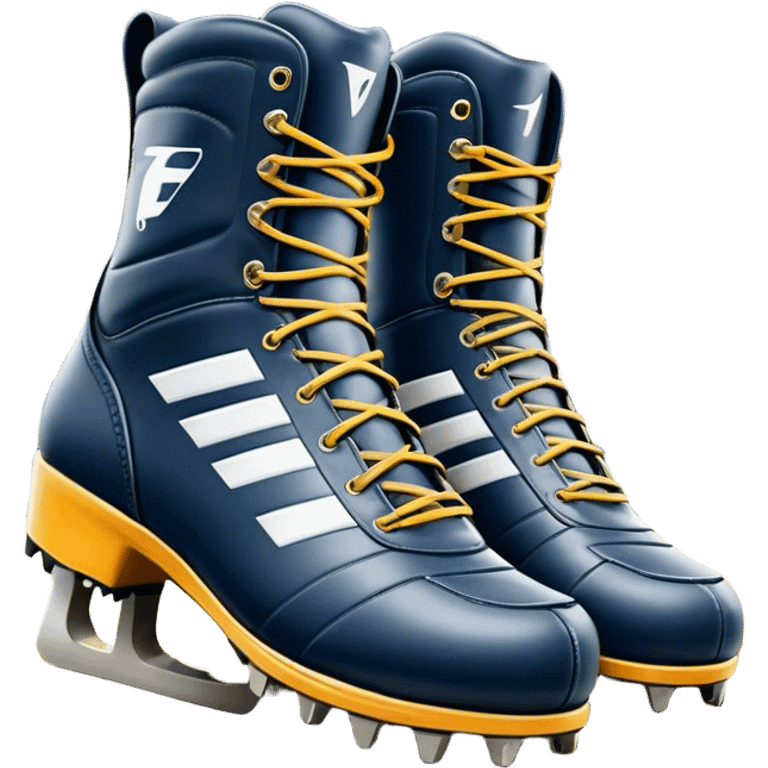 Cinematic Realistic image of a pair of AFL boots, showcasing detailed leather stitching and a rugged sole with fine cleat impressions, captured against a blurred stadium background with high-energy, dynamic lighting emoji