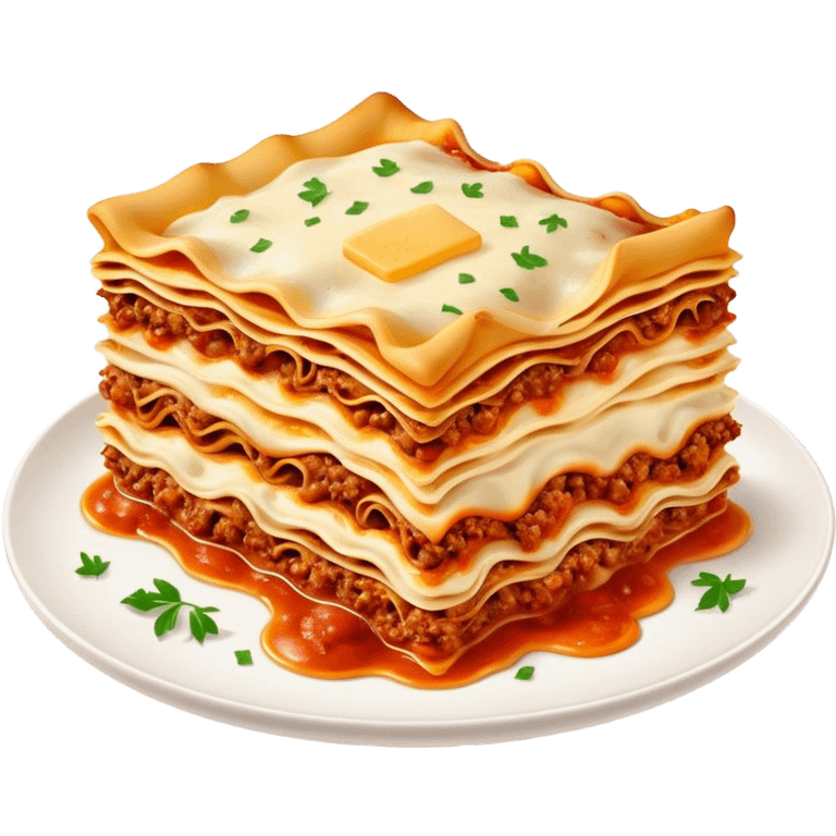 Lasagne alla Bolognese Cinematic Realistic Lasagne alla Bolognese Dish Emoji, depicted as a messy, layered pasta dish overflowing with melted cheese and rich meat sauce, rendered with hearty textures and warm, indulgent lighting. emoji