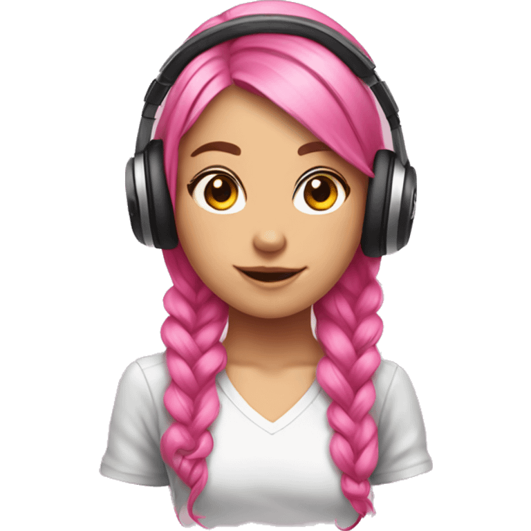 Pink hair, gamer girl, headphones, controller emoji