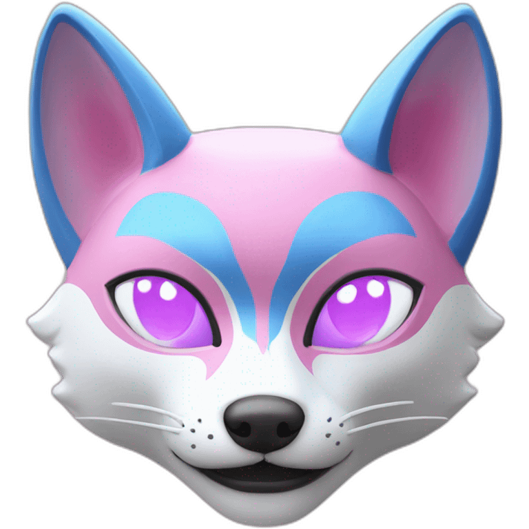 pink half kitsune mask with blue eyes emoji