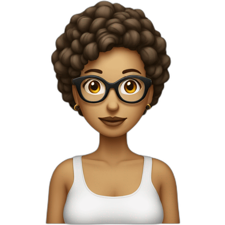 mujer con lentes con el cabello corto y rapado en la nuca con piercing en la nariz emoji